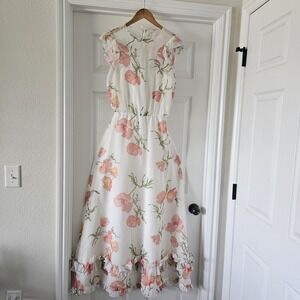 1970s 70s Vintage Dessy Creations Illusion Bodice Maxi Dress Poppy Floral #14